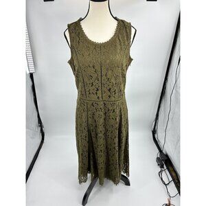 Isaac Mizrahi Live Womens Dress SP Olive Green Sleeveless Crochet Midi Boho